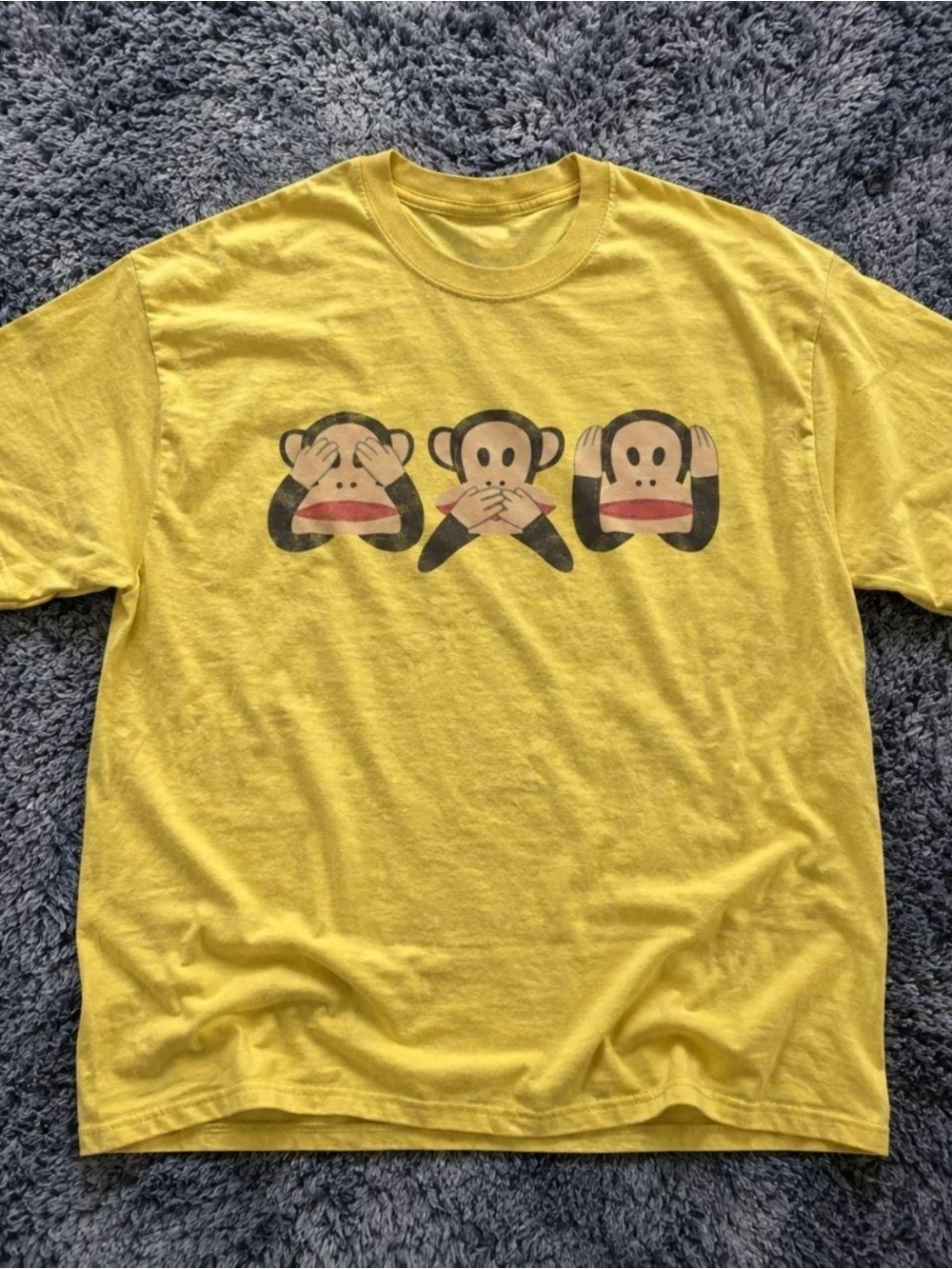 Gildan Yellow Short Sleeve Tee with Three Monkeys Graphic